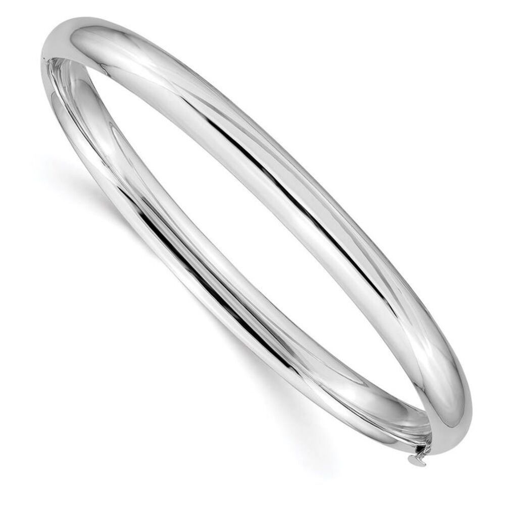 6mm 14k White Gold High Polished Domed Hinged Bangle Bracelet